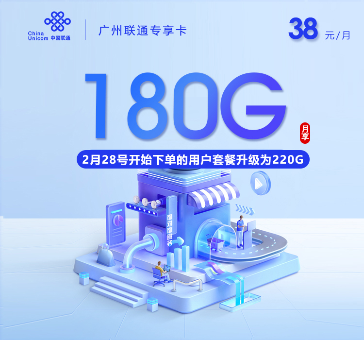 广州联通专享卡【长期38元180G】