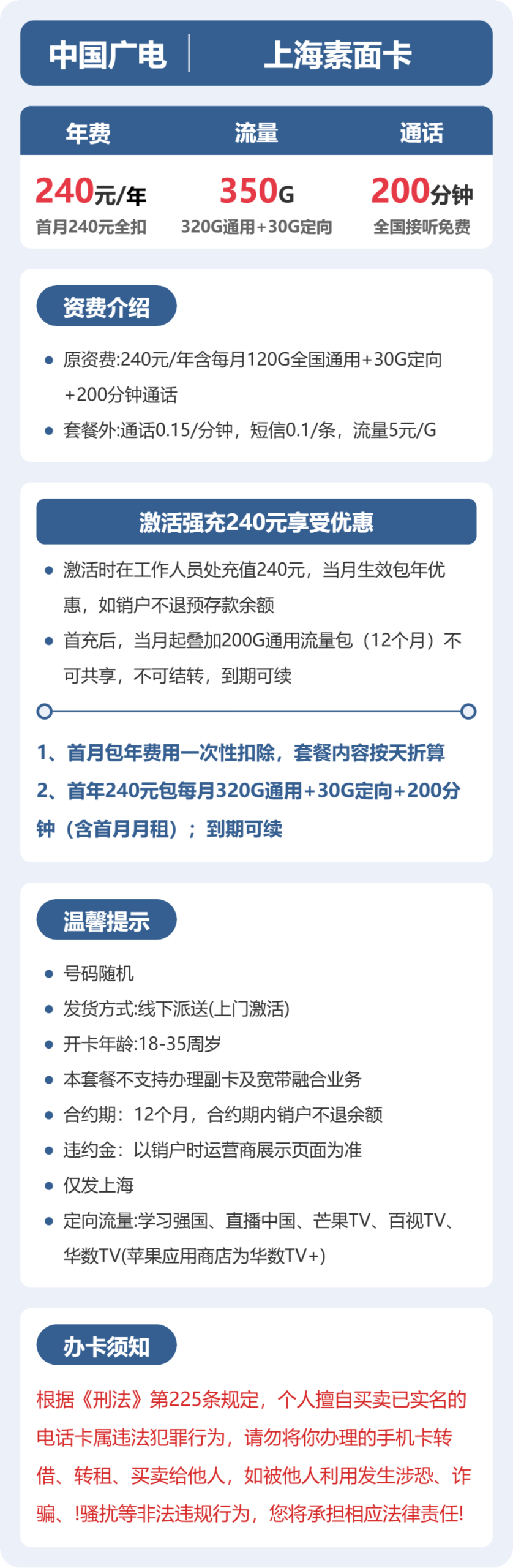 广电上海素面卡
