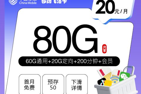 移动飞洛卡【20元80G+200分钟+会员】套餐简介
